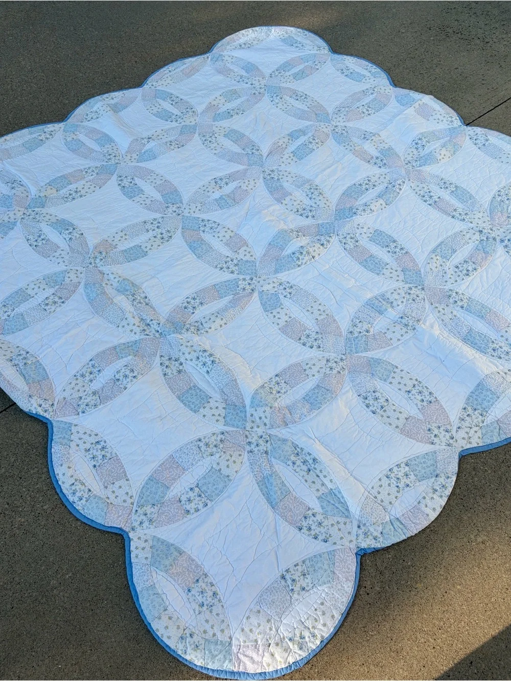 Vintage 90s 2000s Martha Stewart collection double wedding ring quilt blanket